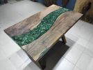 Custom Order Natural Walnut Green Epoxy Dining Table | Tables by LuxuryEpoxyFurniture. Item made of wood & synthetic