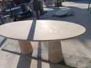 Dining Table Travertine Oval , Customizable | Tables by Babil Stone. Item made of stone works with minimalism & industrial style