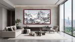 Empty Mountain Birdsong: Winter Landscape Art on Silk/Xuan | Oil And Acrylic Painting in Paintings by Dynasty Artisan. Item made of wood with fabric works with contemporary & eclectic & maximalism style