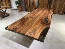 Cusstom Live Edge Walnut Resin Solid Table | Dining Table in Tables by Gül Natural Furniture. Item made of wood with aluminum works with boho & country & farmhouse style