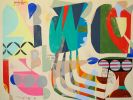 Pool Party | Mixed Media in Paintings by Paula Saslow, Copper Rose Art. Item made of wood