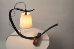 Bent Table Lamp in Ebonized Oak with Walnut Base | Lamps by Geoff McKonly Furniture. Item made of oak wood works with mid century modern & japandi style