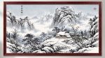 Empty Mountain Birdsong: Winter Landscape Art on Silk/Xuan | Oil And Acrylic Painting in Paintings by Dynasty Artisan. Item made of wood with fabric works with contemporary & eclectic & maximalism style