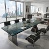 Song Dynasty Inspired Solid Natural Blue Marble Table/Desk | Communal Table in Tables by Dynasty Artisan. Item made of wood with marble works with minimalism & contemporary style