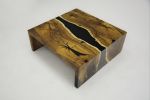 Matte Black Waterfall Epoxy Resin Custom Wood Coffee Table | Tables by Tinella Collection. Item composed of walnut and synthetic in minimalism or contemporary style