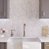 Skinny Chevron Calacatta Gold Mosaic Tile | Tiles by Tile Club. Item composed of marble