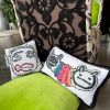 velvet abstract face JEROME custom made feather down pillow | Pillows by Mommani Threads. Item composed of fabric in contemporary or eclectic & maximalism style