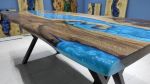 Live Edge Walnut Turquoise Epoxy Resin Dining Table | Tables by LuxuryEpoxyFurniture. Item composed of wood and synthetic