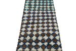 Vintage Moroccan Runner Rug in Brown, White & Blue Diamond | Area Rug in Rugs by Rug and Kilim