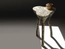 Motled Tripod Side Table | Tables by Donatas Žukauskas. Item composed of wood & cement compatible with contemporary and japandi style