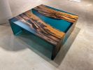 Coffee Table - Blue Epoxy Resin Coffee Table - Art Room | Tables by TigerWoodAtelier. Item composed of walnut compatible with boho and art deco style