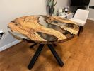 Custom 52" Diameter, Round Olive Wood, Clear Epoxy Dining | Dining Table in Tables by LuxuryEpoxyFurniture. Item made of wood with synthetic