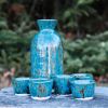 Midnight Rain Set of Sake Bottle and 5 Cups | Bar Accessory in Drinkware by Hiraeth Ceramics. Item made of stoneware works with contemporary & modern style