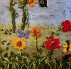 Flowers & Butterflies | Embroidery in Wall Hangings by PEGGY OBERLIN/Bohograndmapeg/Story Tale Weaving. Item made of birch wood & cotton compatible with boho and contemporary style