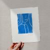 Lady in blue, Linocut, Ink on paper | Prints by Llinella. Item made of paper works with mid century modern & contemporary style