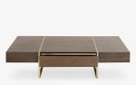 Famed Oak Veneer and Antique Brass Coffee Table with Drawer | Tables by LAGU. Item made of oak wood with brass works with modern style