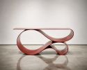 Whorl Console In Red Powered Coated Aluminum by Neal Aronowi | Console Table in Tables by Neal Aronowitz. Item composed of aluminum compatible with boho and minimalism style