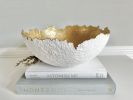 White and Gold Decorative Eggshell Bowl Paper Mache Material | Decorative Bowl in Decorative Objects by TM Olson Collection. Item composed of paper compatible with contemporary and eclectic & maximalism style
