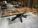 Custom Green & Brown Color Epoxy Resin Dine Table | Dining Table in Tables by Gül Natural Furniture. Item composed of wood compatible with minimalism and country & farmhouse style