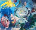 Terrain Blue | Oil And Acrylic Painting in Paintings by Elisa Gomez Art | The Midway in San Francisco. Item composed of canvas in contemporary or coastal style