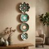 4 Pieces Natural Blue Wall Hanging African Wall Basket | Decorative Plate in Decorative Objects by Sarmal Design. Item made of bamboo & cotton compatible with boho and mid century modern style