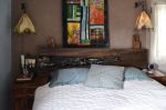 Rustic wood headboard and night stands | Beds & Accessories by Abodeacious. Item made of oak wood & synthetic