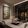 Hand-Painted Silk Moonlight River Landscape Scroll Wall Art | Oil And Acrylic Painting in Paintings by Dynasty Artisan. Item made of wood & fabric compatible with contemporary and eclectic & maximalism style