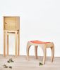 RUMBO - Upholstered Wooden Stool | Chairs by VANDENHEEDE FURNITURE-ART-DESIGN. Item composed of walnut and leather in mid century modern or contemporary style