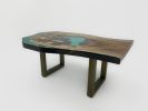 Green Epoxy Resin Live Edge Coffee Table | Tables by Tinella Collection. Item composed of walnut and metal in minimalism or contemporary style