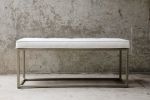 Tufted Upholstery Bench with Gold Metal | Benches & Ottomans by Hazel Oak Farms. Item composed of fabric and metal