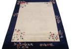 Vintage Chinese Deco style rug, Off-White Field, Blue Border | Area Rug in Rugs by Rug and Kilim