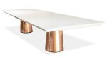 Benino Custom Oil Rubbed Cast Bronze Twin Pedestal Lacquered | Dining Table in Tables by Costantini Design. Item composed of oak wood and bronze