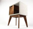 Half'n Half | Nightstand in Storage by Curly Woods. Item made of oak wood with concrete works with mid century modern style