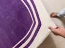 Deep Purple & Ivory Border Geometric Hand Tufted Wool Rug | Area Rug in Rugs by Krafcreation. Item composed of cotton in minimalism or mid century modern style