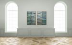Emerald Tide - Diptych | Mixed Media in Paintings by Jessie Bloom Studio. Item composed of linen compatible with mid century modern and contemporary style