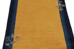 Vintage Chinese Deco style rug in Gold, Blue Border, Beige | Area Rug in Rugs by Rug and Kilim