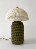 The Knitty Table Lamp in Dark Olive and Cream | Lamps by Meg Morrison. Item made of fabric & ceramic compatible with boho and mid century modern style