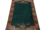 1960s Vintage Distressed Rug in Green Open Field with Red | Area Rug in Rugs by Rug and Kilim