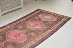 Pink, Purple, Charcoal Black Nomadic Vintage Rug | Runner Rug in Rugs by The Loom House. Item composed of fabric & fiber