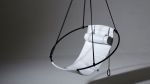 Studio Stirling White Genuine Leather Hanging Swing Chair | Chairs by Studio Stirling. Item made of fabric with steel works with minimalism & modern style
