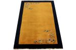 Vintage Chinese Deco style rug in Gold, Navy Border, Green | Area Rug in Rugs by Rug and Kilim