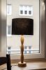 Hand Turned Oak Table Lamp | Lamps by ColombeFurniture``. Item made of oak wood with linen