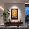 Yunjin Silk Brocade Yellow Dzambhala Thangka Art | Embroidery in Wall Hangings by Dynasty Artisan. Item composed of wood and fabric in contemporary or eclectic & maximalism style