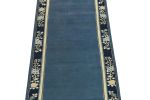 Vintage Chinese Deco style runner in Deep Blue, Off white | Area Rug in Rugs by Rug and Kilim