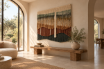Layered Fiber Art “MOVA” | Tapestry in Wall Hangings by Olivia Fiber Art. Item made of wood & wool compatible with mid century modern and contemporary style