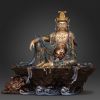 50" Jeweled Gilded Bronze Water-Moon Avalokitesvara Statue | Sculptures by Dynasty Artisan. Item made of brass with stone works with eclectic & maximalism & asian style