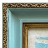 Contemporary Blue and Green Collage in Vintage Frame | Paintings by Suzanne Nicoll Studio. Item made of wood & paper compatible with minimalism and mid century modern style