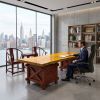 Bespoke Live Edge Ming Single Slab Executive Desk & Table 3 | Conference Table in Tables by Dynasty Artisan. Item made of wood works with minimalism & contemporary style