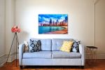 Rainbow Skyline | Oil And Acrylic Painting in Paintings by The Pigshark. Item made of aluminum