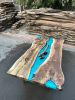 Turquoise Epoxy Resin River Live Edge Custom Dining Table | Tables by Tinella Collection. Item composed of walnut in boho or minimalism style